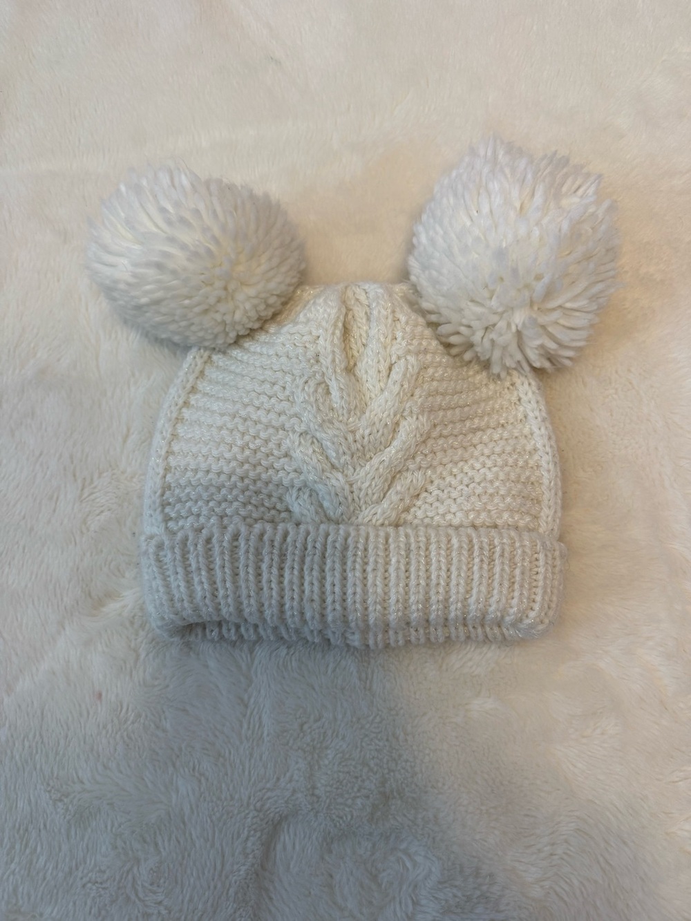 The Children's Place Cream Double Pom Knit Beanie